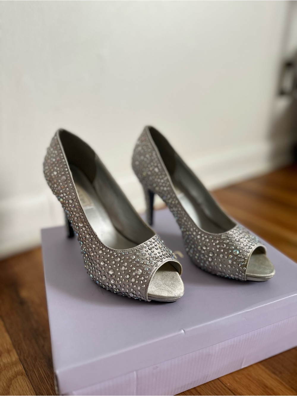 Touch Ups Silver Crystal Peep-Toe Heels